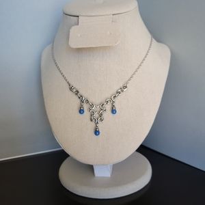 James Avery retired beaded blue chalcedony scroll necklace